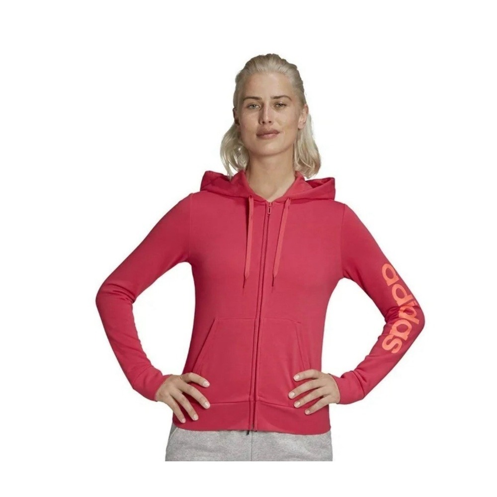 NWT Adidas Women's Essential Linear Hoodie, Power Pink, Zip Up, Size Medium